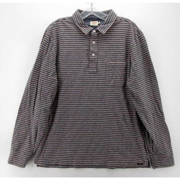 Faherty Polo Shirt Large Pink Pullover Sunset Striped Pocket Cotton - Picture 1 of 11
